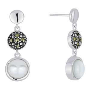 Marsala Silver Plated Marcasite & Mother of Pearl Post Earrings
