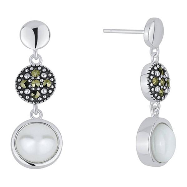 Marsala Silver Plated Marcasite & Mother of Pearl Post Earrings