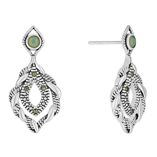 Marsala Silver Plated Marcasite & Opal Crystal Post Earrings