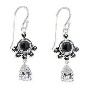 Marsala Fine Silver Plated Marcasite & CZ Drop Earrings