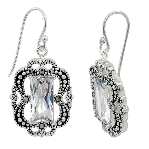 Marsala Fine Silver Plated Marcasite & CZ Earrings alternate view