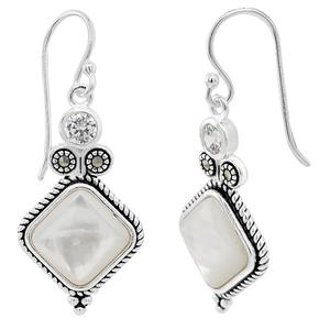 Marsala Fine Silver Plated Marcasite & Mother of Pearl  Earrings