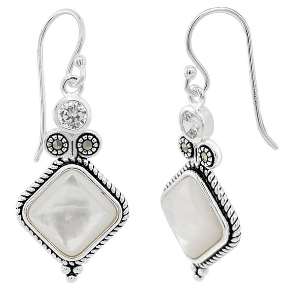 Marsala Fine Silver Plated Marcasite & Mother of Pearl  Earrings