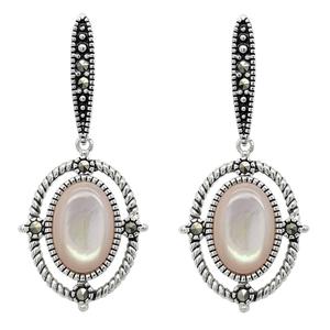Marsala Fine Silver Plated Marcasite & Pink Shell Earrings