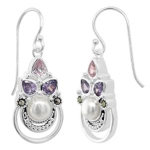 Marsala Fine Silver Plated Marcasite Multi Color Earrings