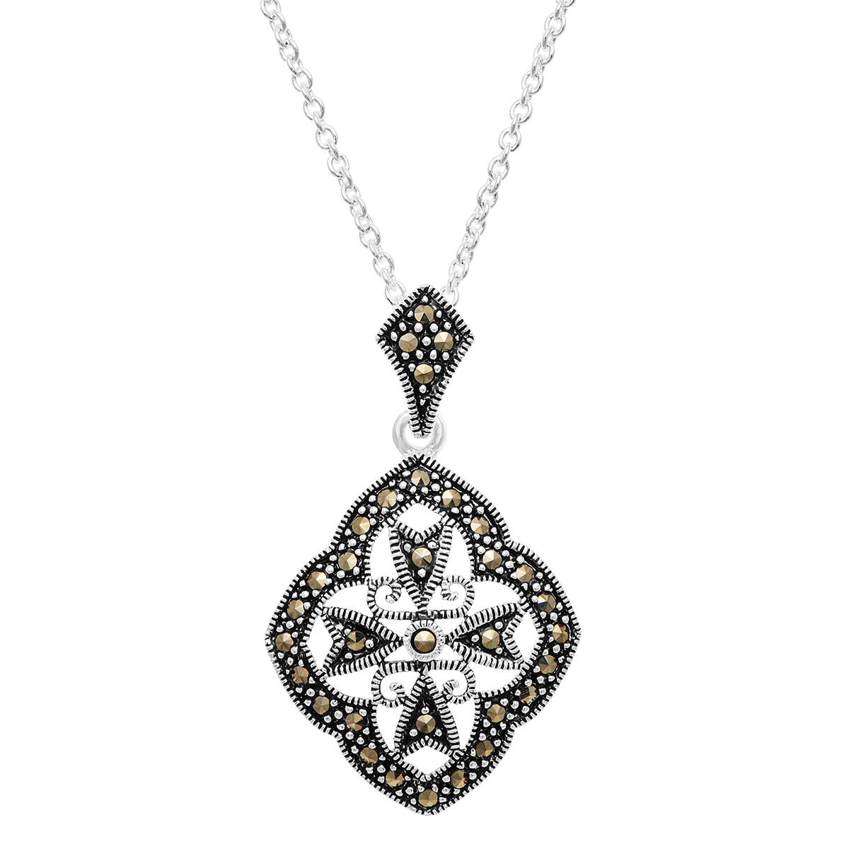 Marsala Fine Silver Plated Marcasite Framed Geometric Pendant