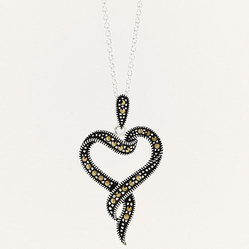 Marsala Silver Plated Marcasite Heart Pendant