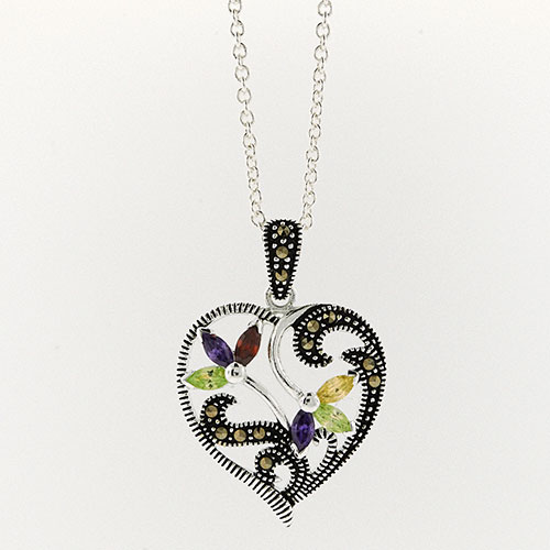 Marsala Silver Marcasite/ CZ Heart Pendant