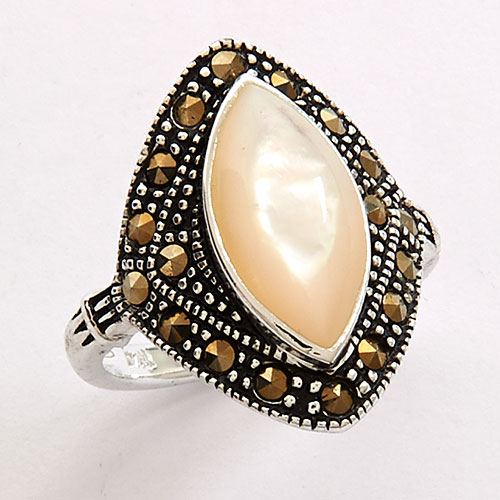 Marsala Fine Silver Mother Of Pearl/Marcasite Ring