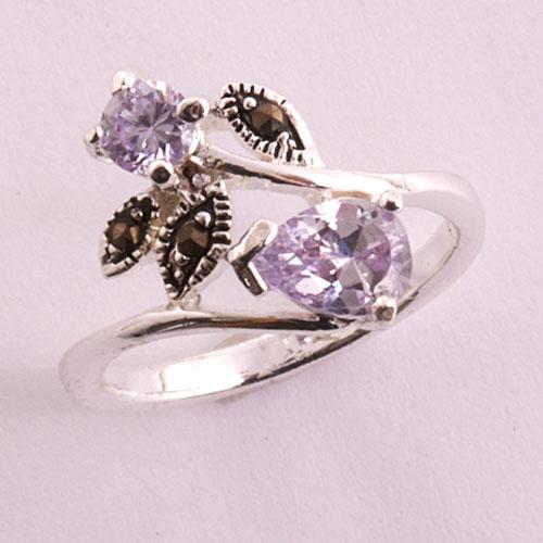 Marsala Fine Silver Plated Marcasite & Lavender CZ Statement Ring