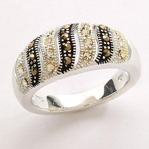 Marsala Fine Silver Plated Marcasite/Crystal Dome Ring