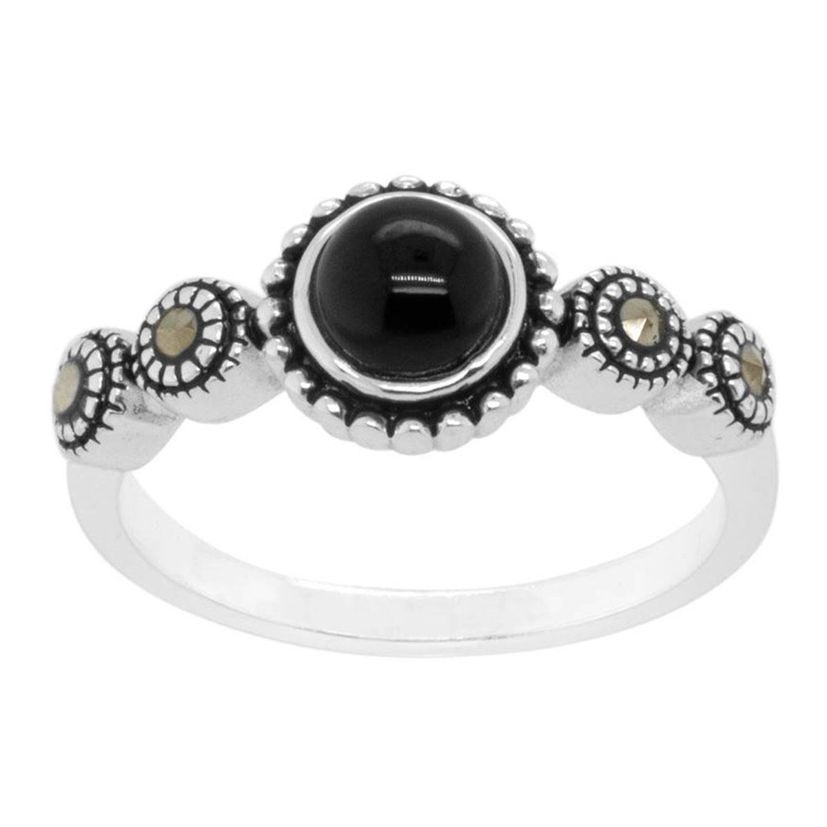 Marsala Genuine Marcasite & Genuine Oval Onyx Ring