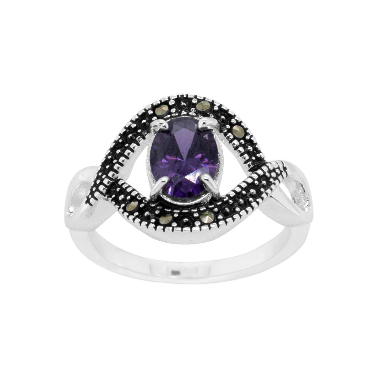 Marsala Marcasite With Amethyst CZ Statement Ring