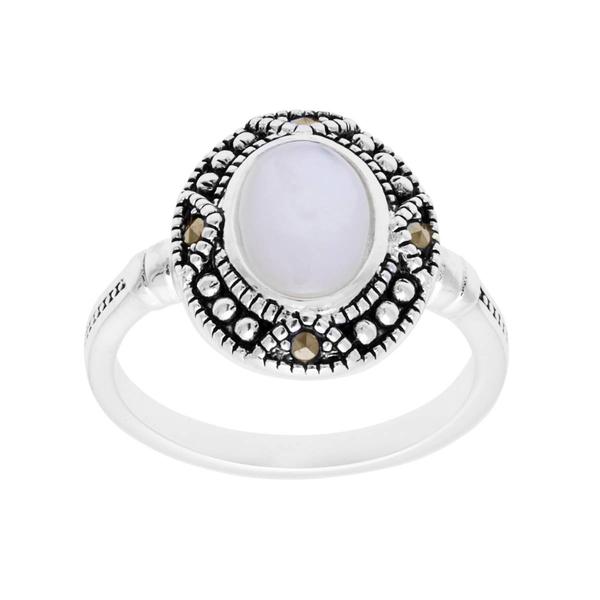 Marsala Fine Silver Plated Marcasite & Mother of Pearl Oval Ring