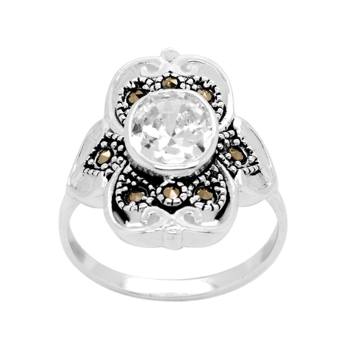 Marsala Silver Plated Marcasite & CZ Statement Ring