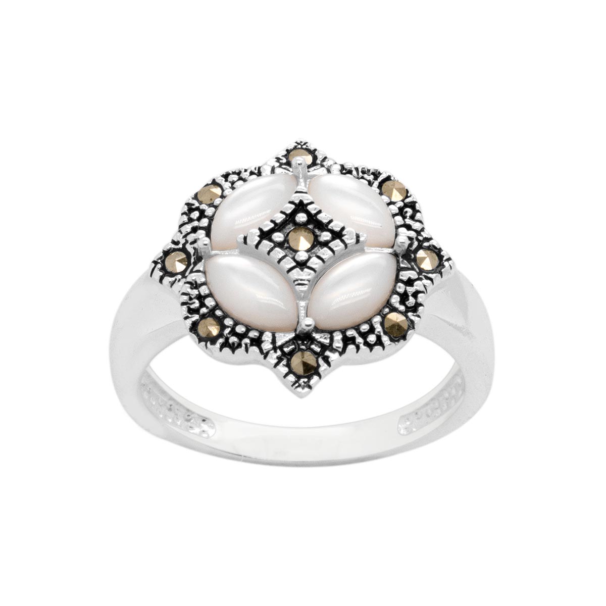 Marsala Silver Plated Marcasite & Mother Of Pearl Statement Ring