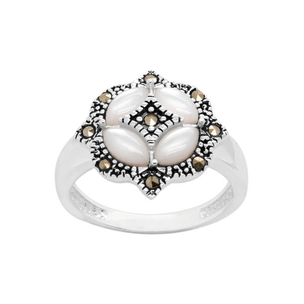 Marsala Silver Plated Marcasite & Mother of Pearl Statement Ring