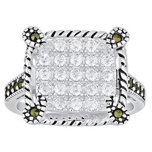 Marsala Silver Plated Marcasite & CZ Square Ring