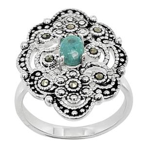 Marsala Fine Silver Plated Marcasite & Turquoise Ring