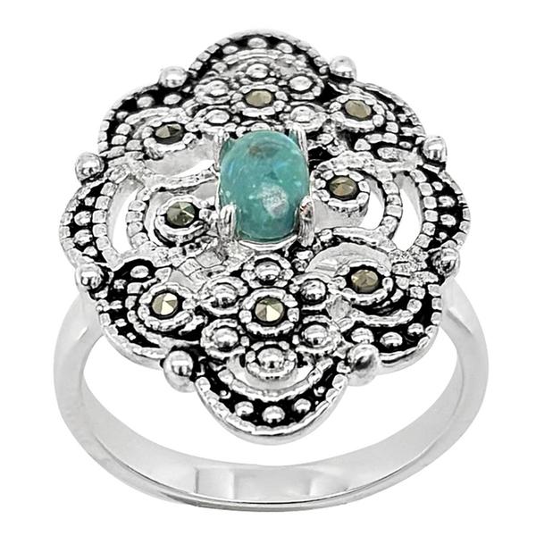 Marsala Fine Silver Plated Marcasite & Turquoise Ring