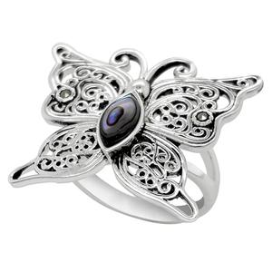Marsala Fine Silver Plated Marcasite & Abalone Butterfly Ring