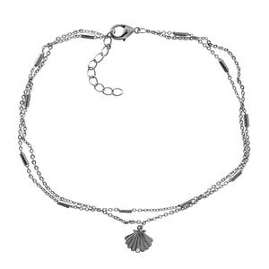 Barefootsies Diamond Accent Shell 2 Strand Anklet Bracelet