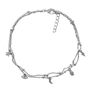 Barefootsies Silver Plated Hamsa Hand Evil Eye Anklet
