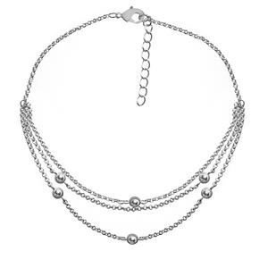 Barefootsies Silver CZ Station Triple Strand Anklet