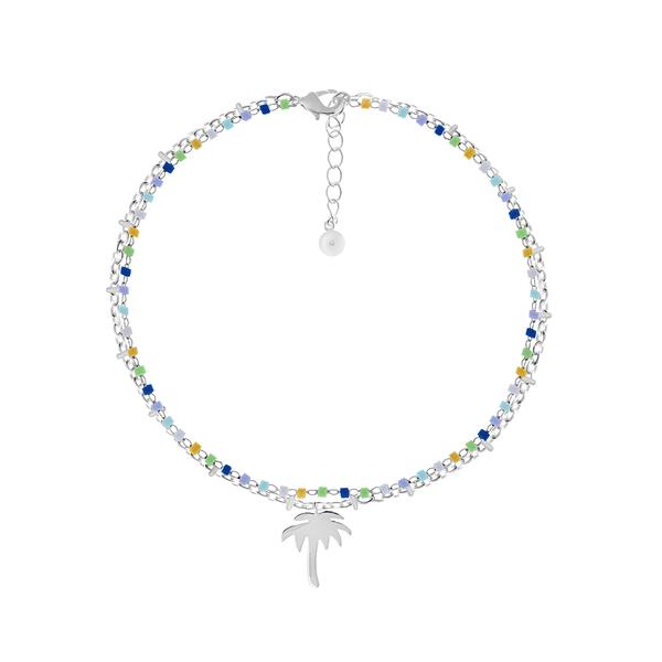 Barefootsies Silver Multi Beaded Palm Tree Cable Chain Anklet