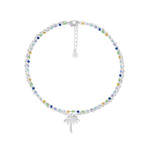 Barefootsies Silver Multi Beaded Palm Tree Cable Chain Anklet