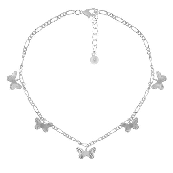 Barefootsies Silver Diamond Cut Butterfly Figaro Chain Anklet