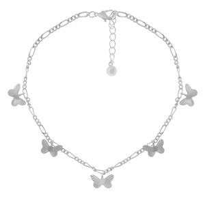 Barefootsies Silver Diamond Cut Butterfly Figaro Chain Anklet