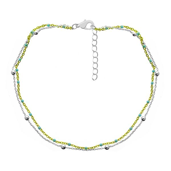 Barefootsies Gold & Silver Plated Aqua Bead Double Strand Anklet