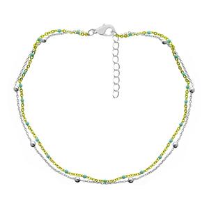 Barefootsies Gold & Silver Plated Aqua Bead Double Strand Anklet