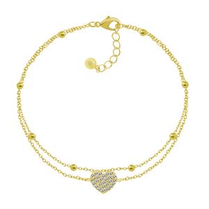 Barefootsies Gold CZ Heart Station Chain Anklet