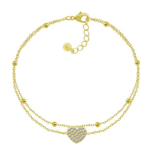 Barefootsies Gold CZ Heart Station Chain Anklet