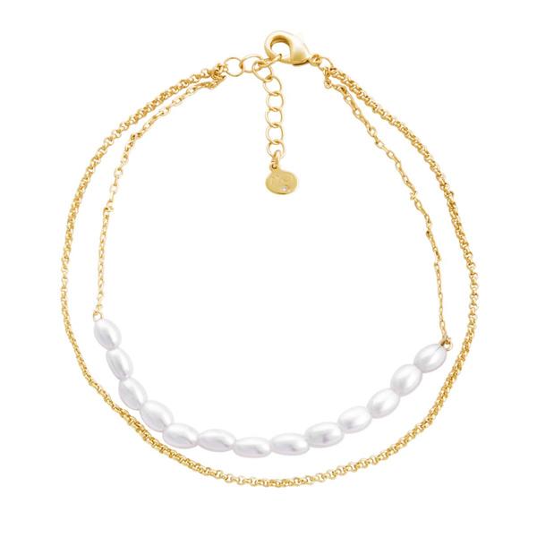 Barefootsies Gold Over Brass Simulated Pearl 2-Strand Anklet