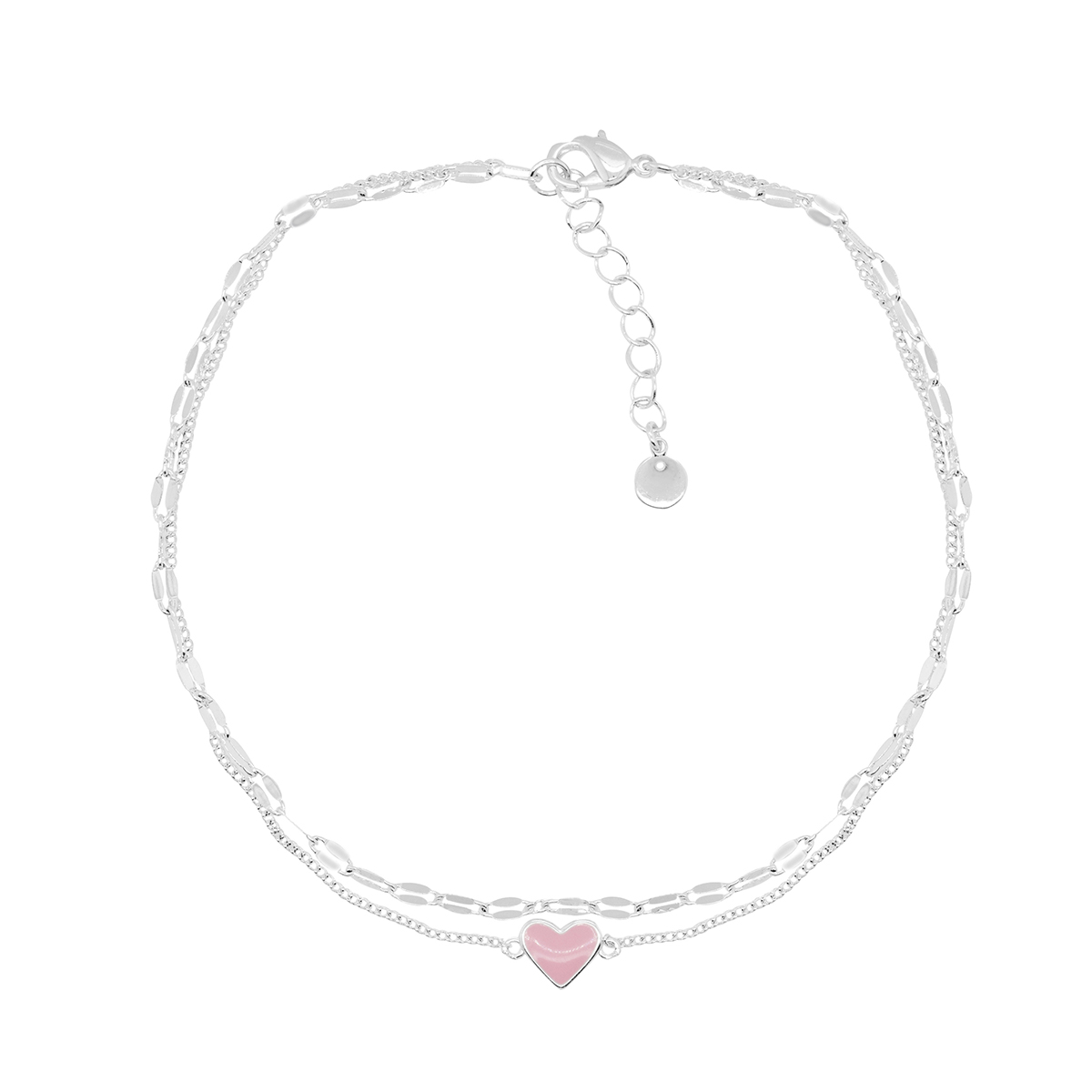 Barefootsies 9in. + 1 in. Pink Enamel Heart Anklet