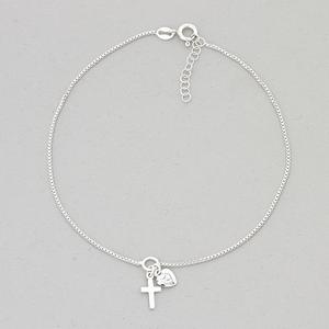 Barefootsies Sterling Silver Cross & Heart Ankle Bracelet