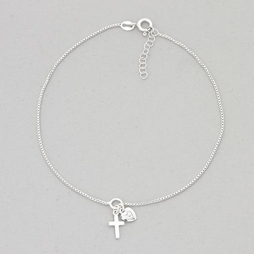 Barefootsies Sterling Silver Cross & Heart Ankle Bracelet