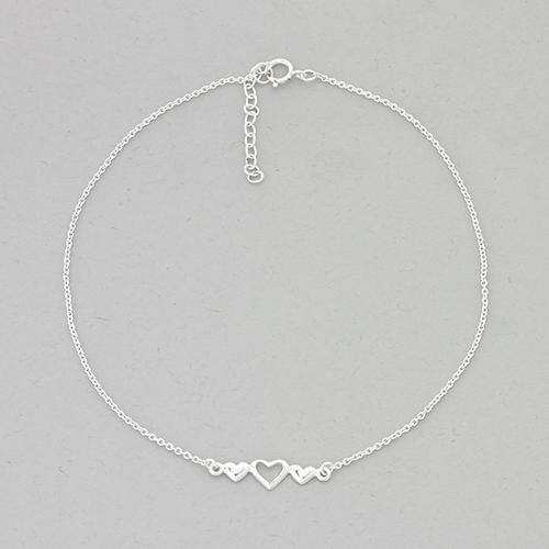 Barefootsies Sterling Silver 3 Hearts Ankle Bracelet