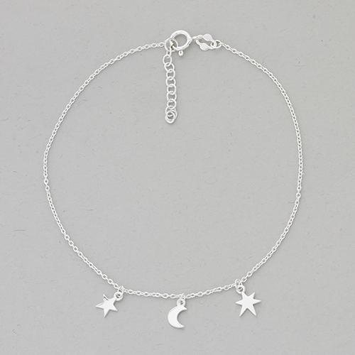 Barefootsies Sterling Silver Moon & Stars Ankle Braclet