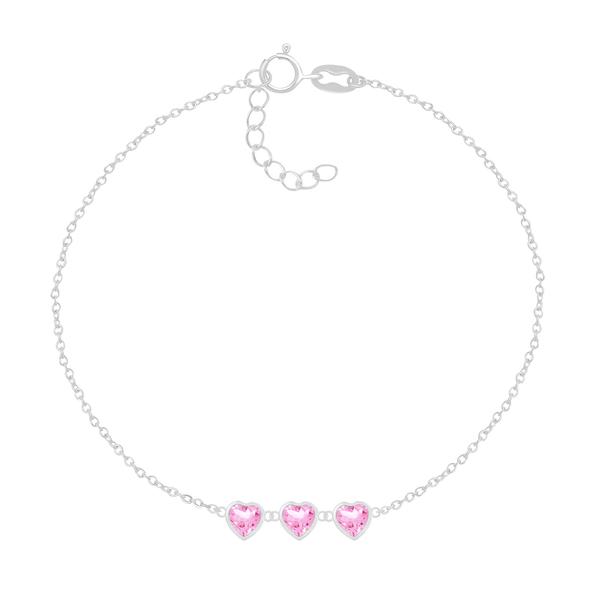 Barefootsies 3 Pink CZ Heart Anklet Bracelet