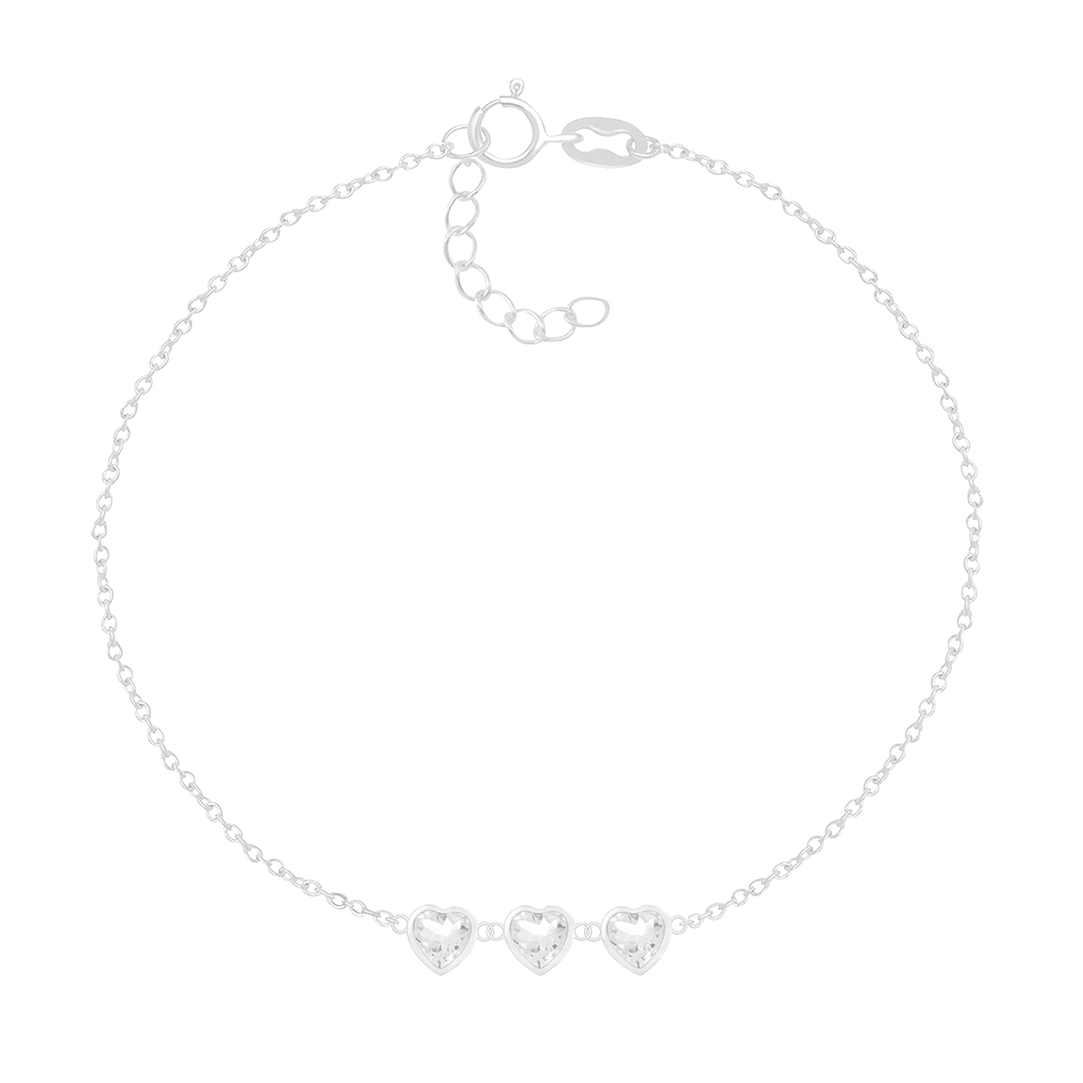 Barefootsies 3 Clear CZ Heart Row Anklet Bracelet