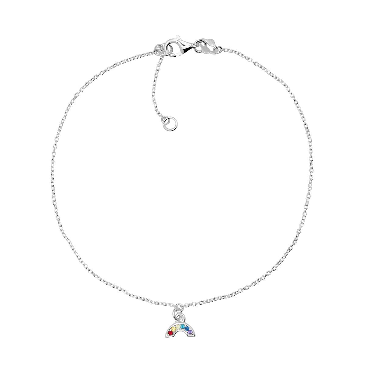 Barefootsies CZ & Glass Rainbow On Chain Anklet