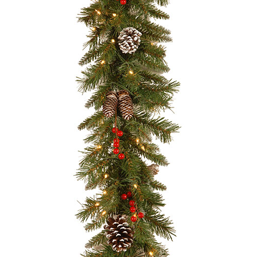 National Tree Frosted Berry & Pine Cones Lighted Garland