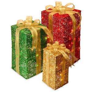 National Tree 3pc. Pre-Lit Sisal Gift Boxes Set