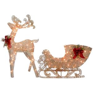 National Tree 48in. Champagne Reindeer Pulling Sleigh