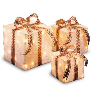 National Tree 3pc. Pre-Lit White Glittered Gift Box Set