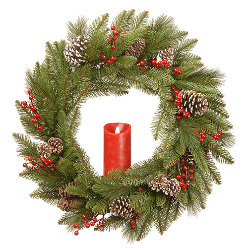 National Tree 24in. Bristle Berry Wreath With Candle